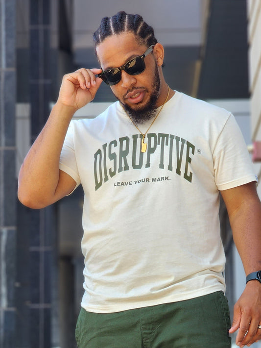 Disruptive Oversize Arched Logo "Champagne & Olive" Tee