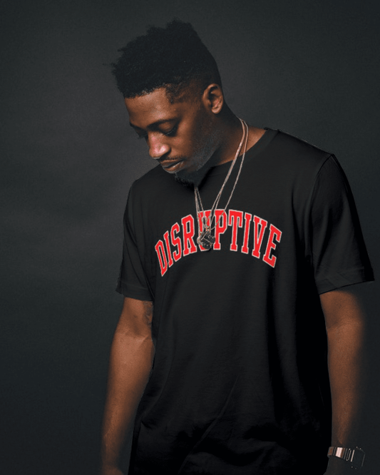 Disruptive "Arched Logo" Tee (Black/Red/White Outline)