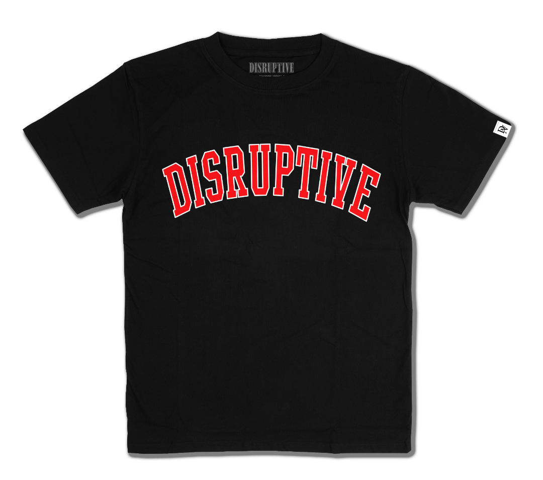 Disruptive "Arched Logo" Tee (Black/Red/White Outline)