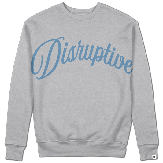 Disruptive "Arched Oversize Signature" Crewneck–Heather Gray("Light Wash Denim" Blue Edition