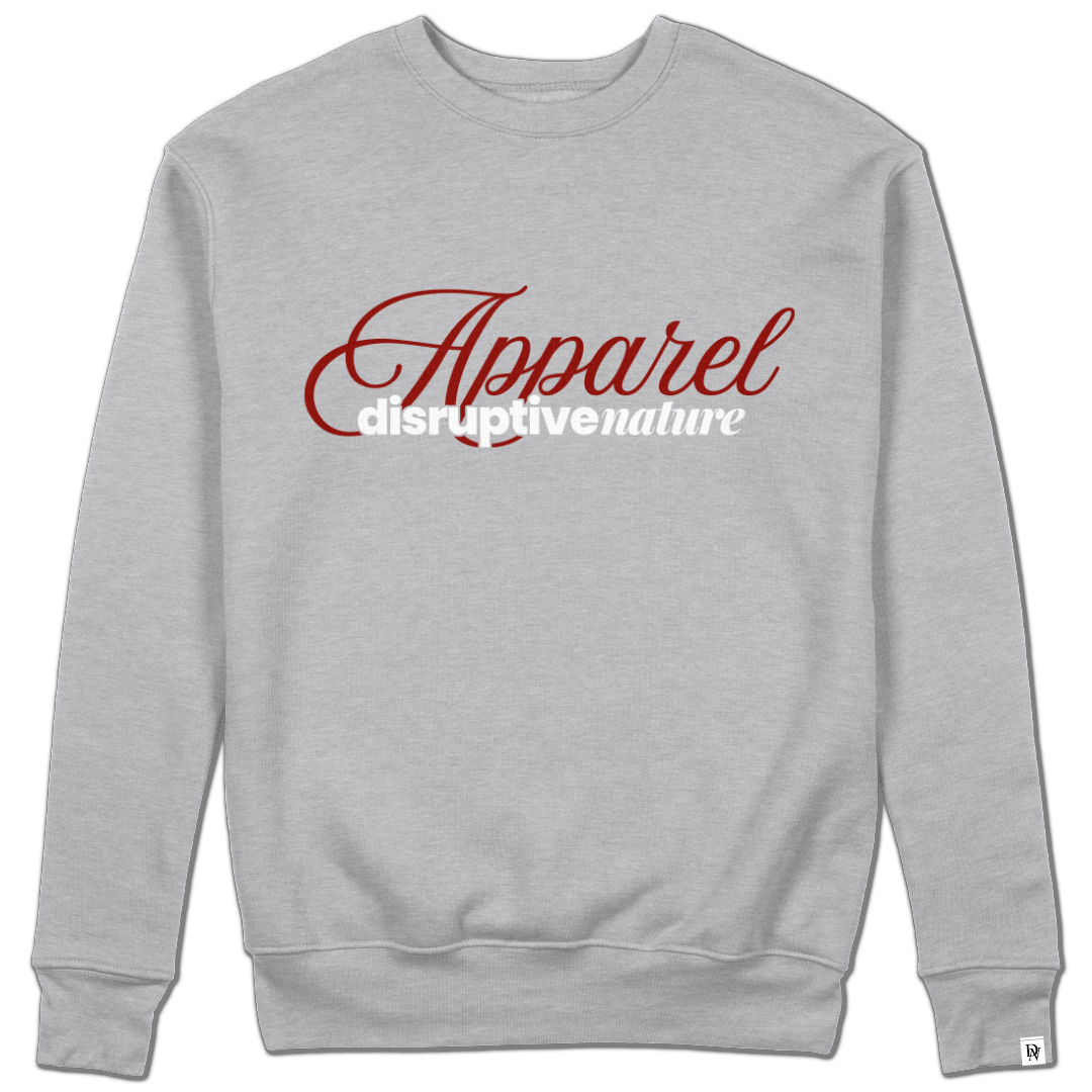 Disruptive "Triple Font" Crewneck – Heather Grey (White & Dark Red Edition)