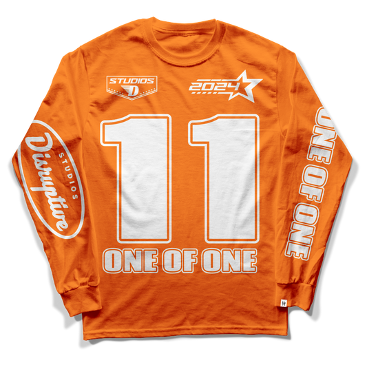 Disruptive "One of One" Long Sleeve Tee-Orange/White