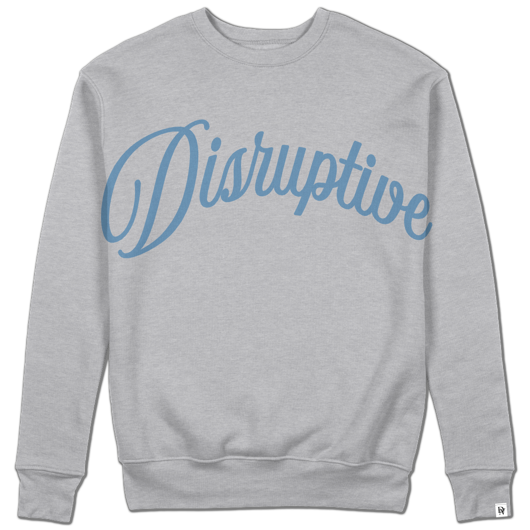 Disruptive "Arched Oversize Signature" Crewneck–Heather Gray("Light Wash Denim" Blue Edition