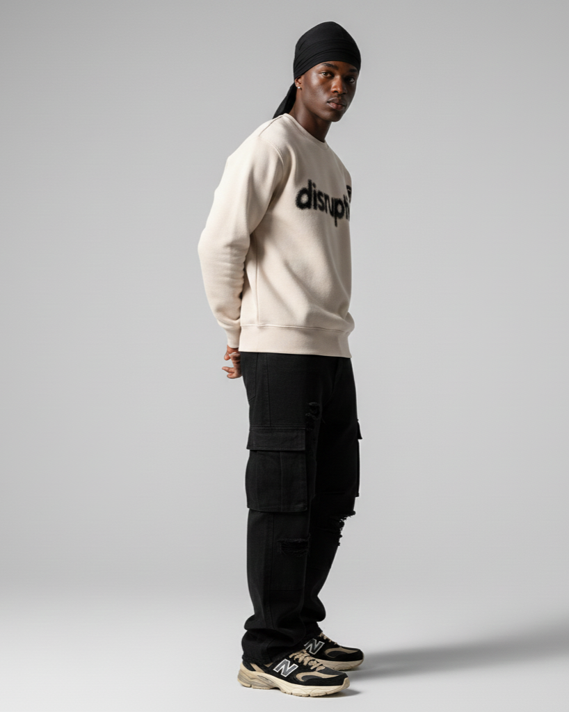 Disruptive "Blurred Basic" Crewneck–Bone