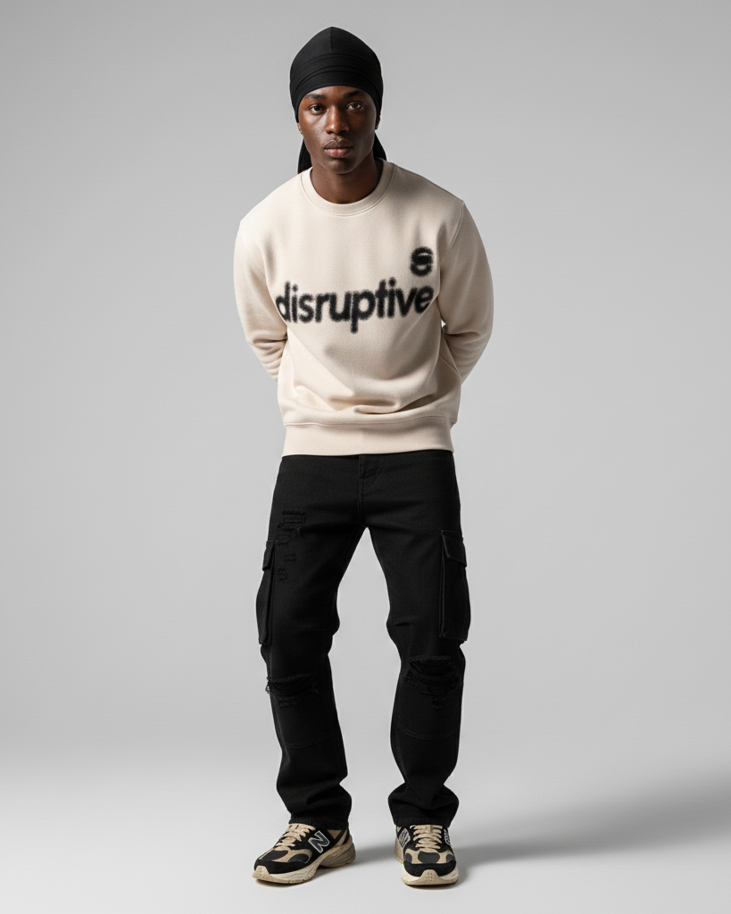 Disruptive "Blurred Basic" Crewneck–Bone