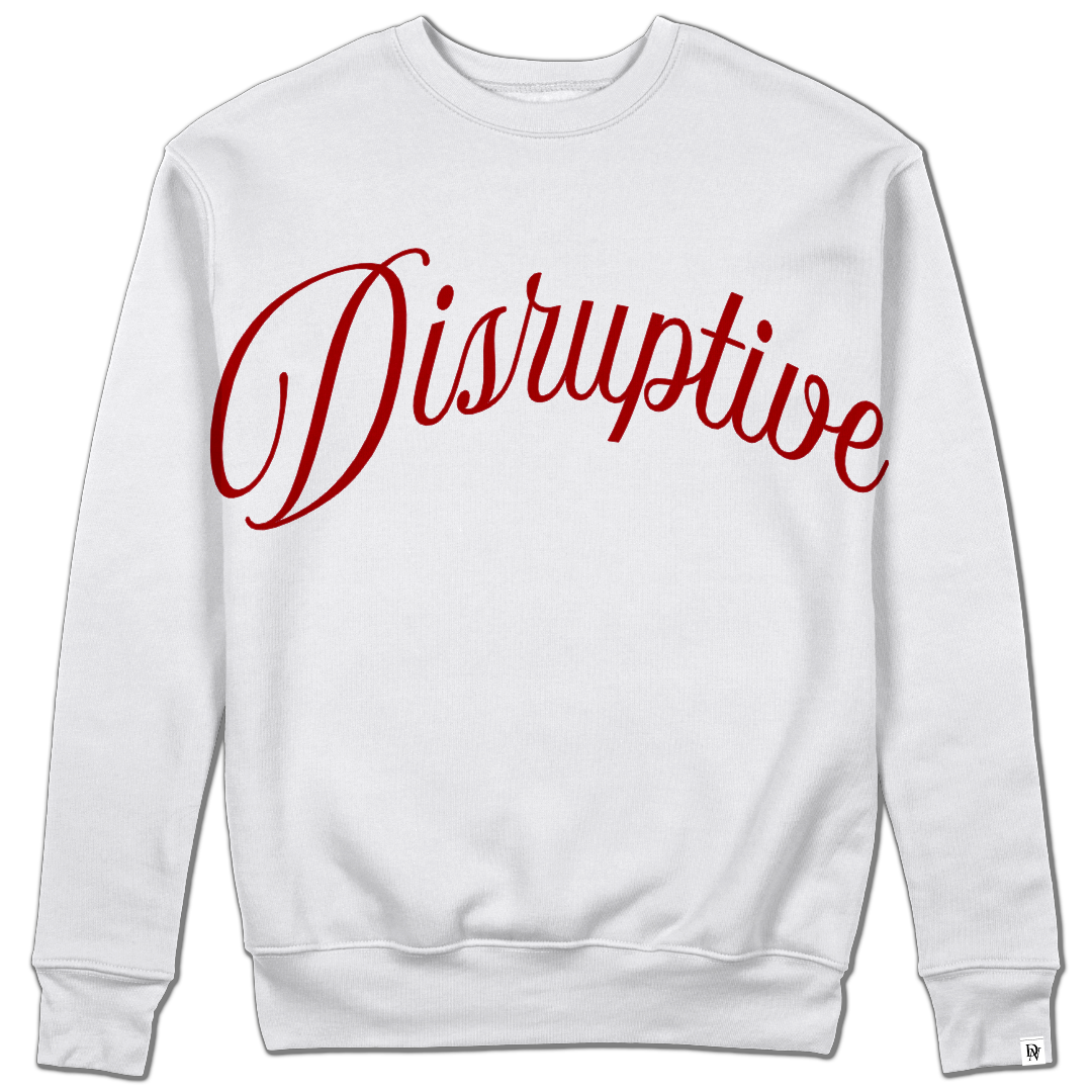 Disruptive "Arched Oversize Signature" Crewneck–White(Dark Red Edition