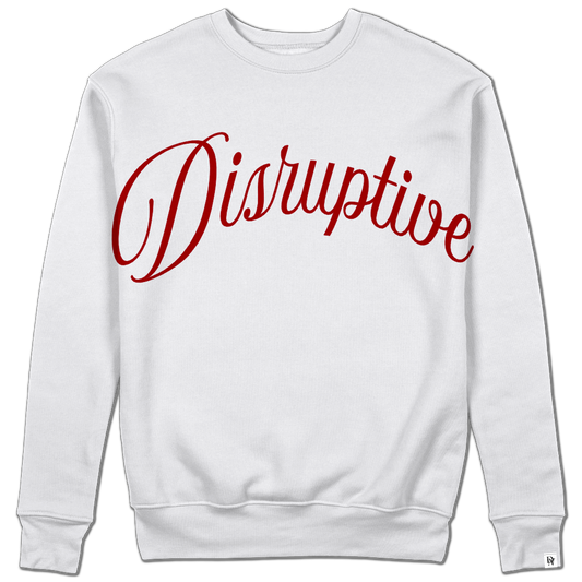 Disruptive "Arched Oversize Signature" Crewneck–White(Dark Red Edition