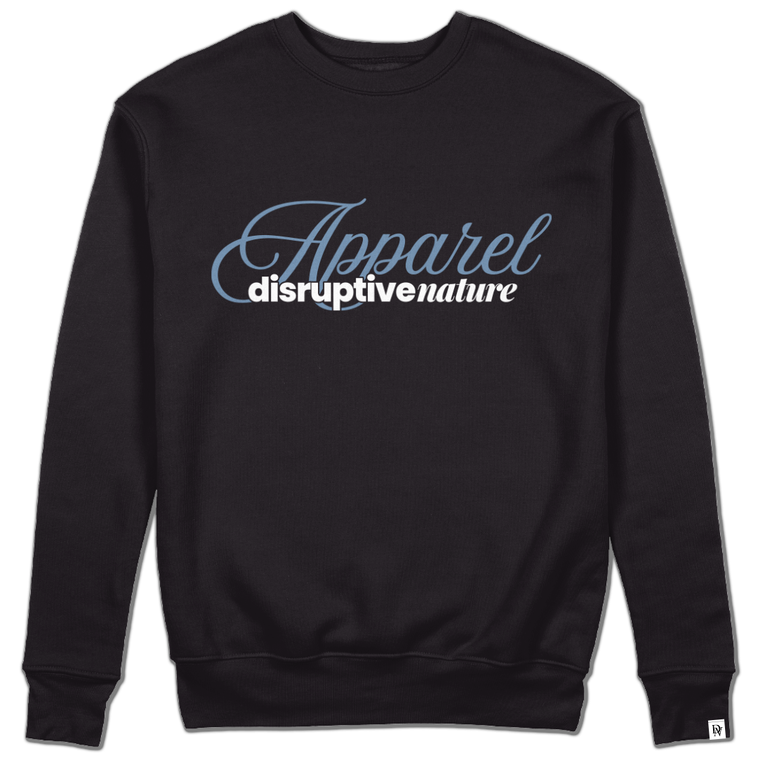 Disruptive "Triple Font" Crewneck – Black (White & "Light Wash Denim" Blue Edition)