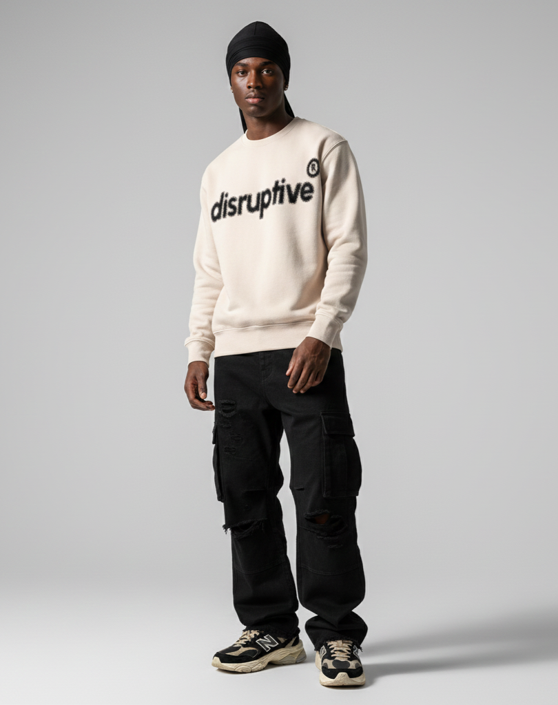 Disruptive "Blurred Basic" Crewneck–Bone
