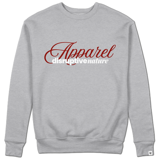 Disruptive "Triple Font" Crewneck – Heather Grey (White & Dark Red Edition)